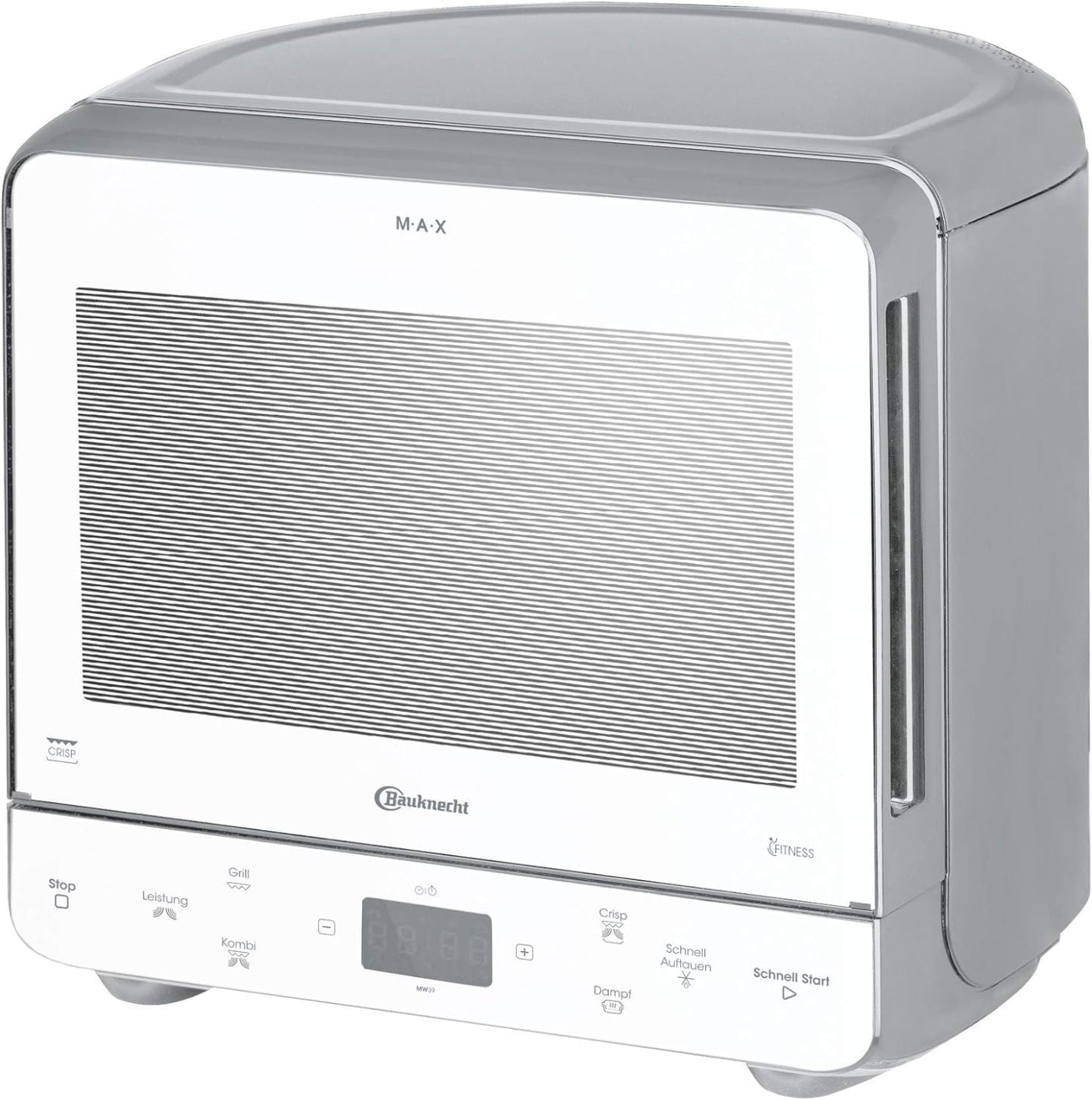 Bauknecht MW 39 WSL / Kombination Grill und Mikrowelle / Crisp Funktion / 700 W / 13 L Garraum / Super-Kompakt Design / Dampfgarfunktion / Schnellauftau-Funktion, Weiß/Silber