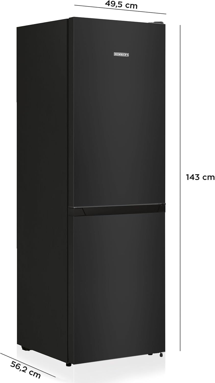 Heinrichs Fridge Freezer Combination 175 Litres, Cooling Volume 122 L, Freezer 53 L, LED Interior Lighting, Fridge Door Hinge, Changeable, Quiet 39 dB, Large Freezer Boxes, 7 Temperature Levels, inox