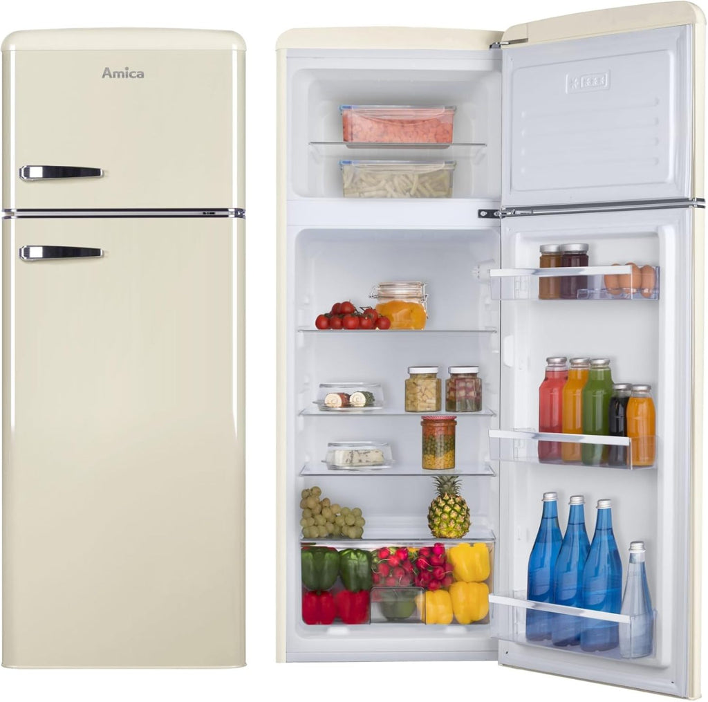 Amica KGC 15632 T Retro Kühl-/Gefrierkombination / Ice Blue (Türkis) / 144cm (H) x 55cm (B) x 62cm (T) / Retro-Design / Kühlschrank mit Gefrierfach