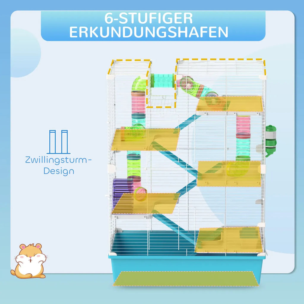 PawHut Hamsterkäfig Kleintierkäfig 6 Etagen Röhrensystem Doppel-Turm