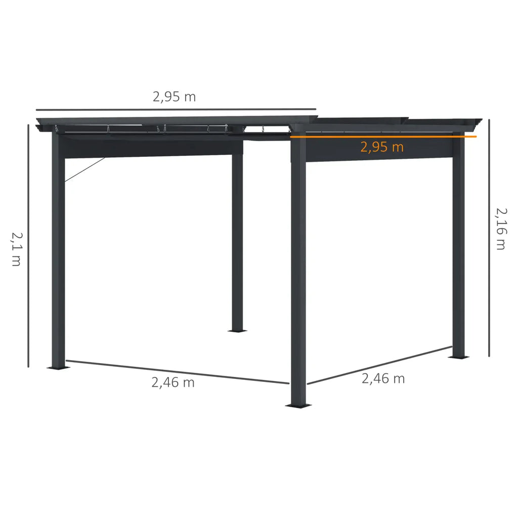 Outsunny Pergola 2,95x2,95 m mit Schiebedach Grau
