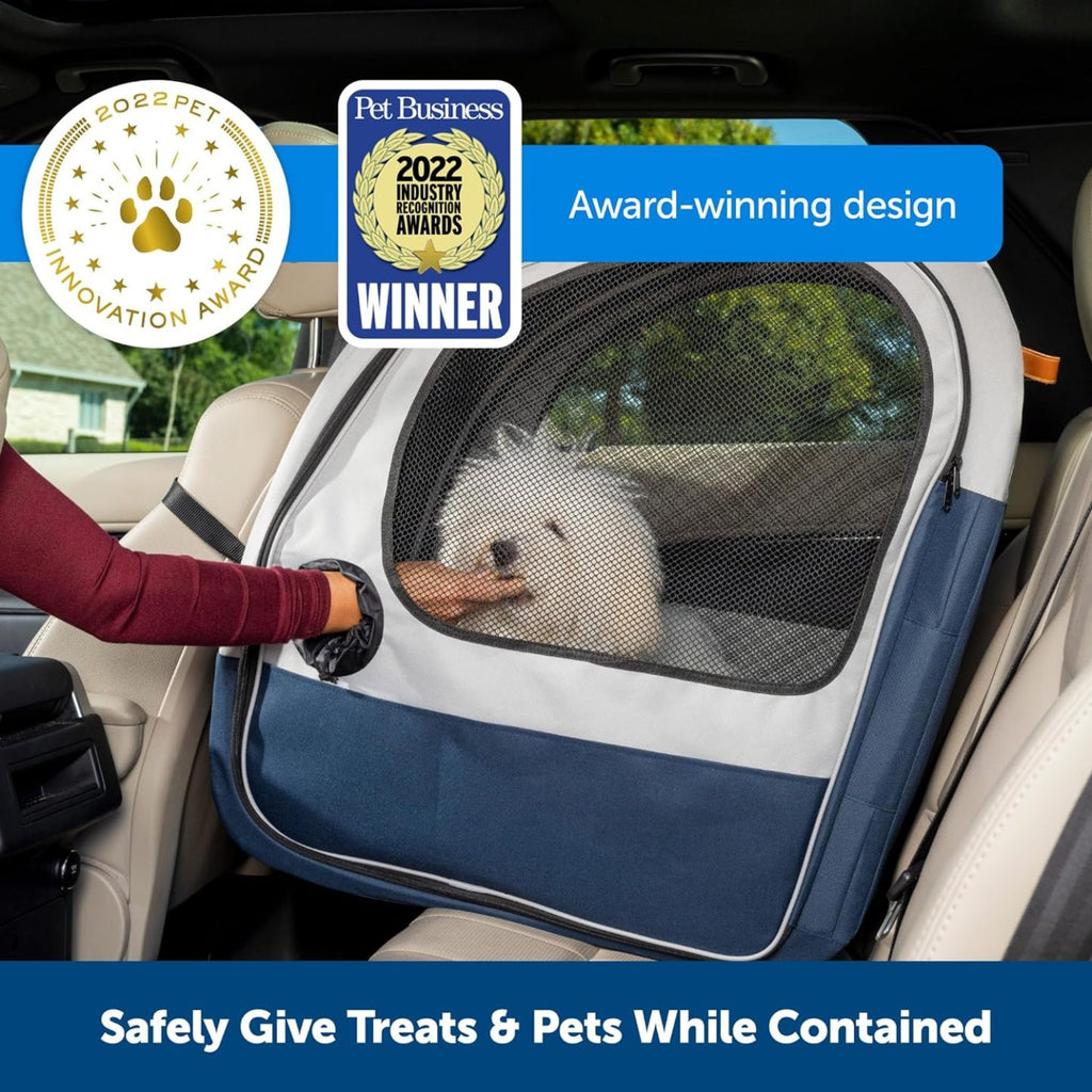 PetSafe Happy Ride Faltbare Transportbox, Hunde-Reisebox für die Autorückbank, Netztüren zur Belüftung, Blau/Grau