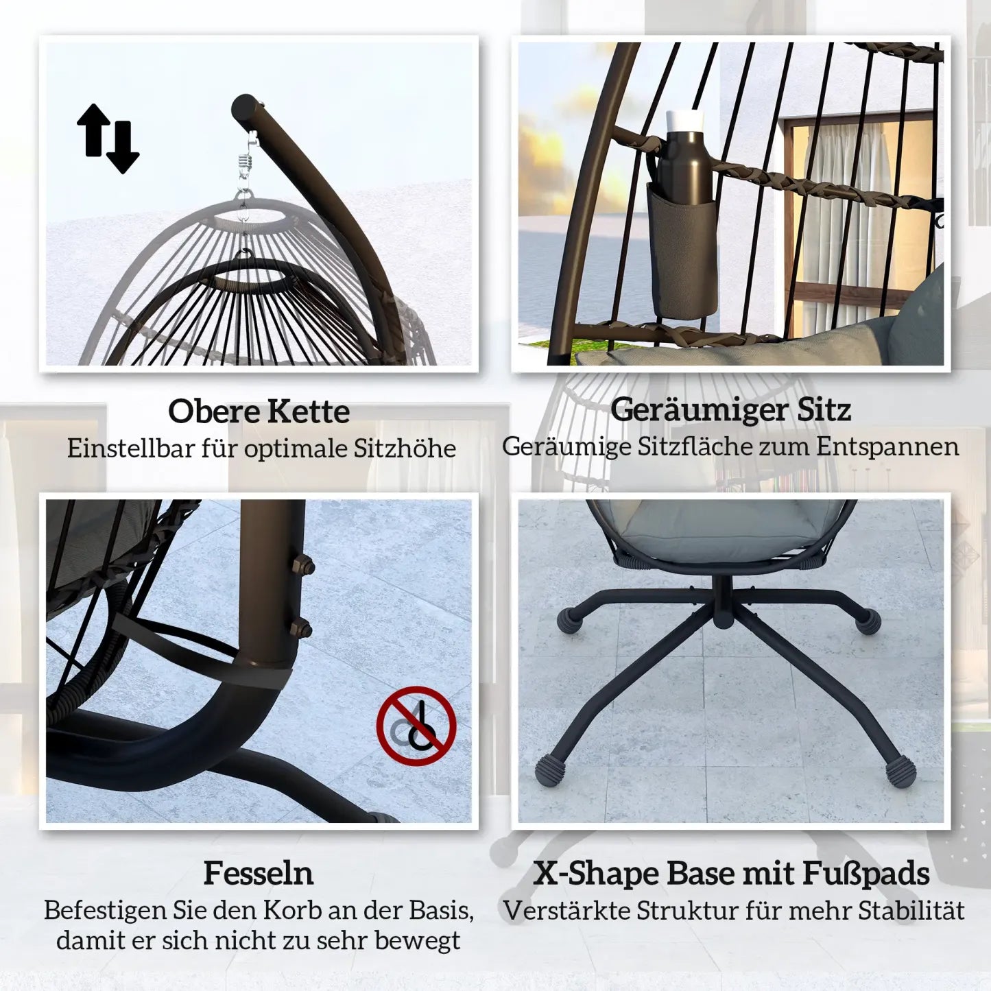 Outsunny Hängesessel Outdoor faltbar mit Becherhalter