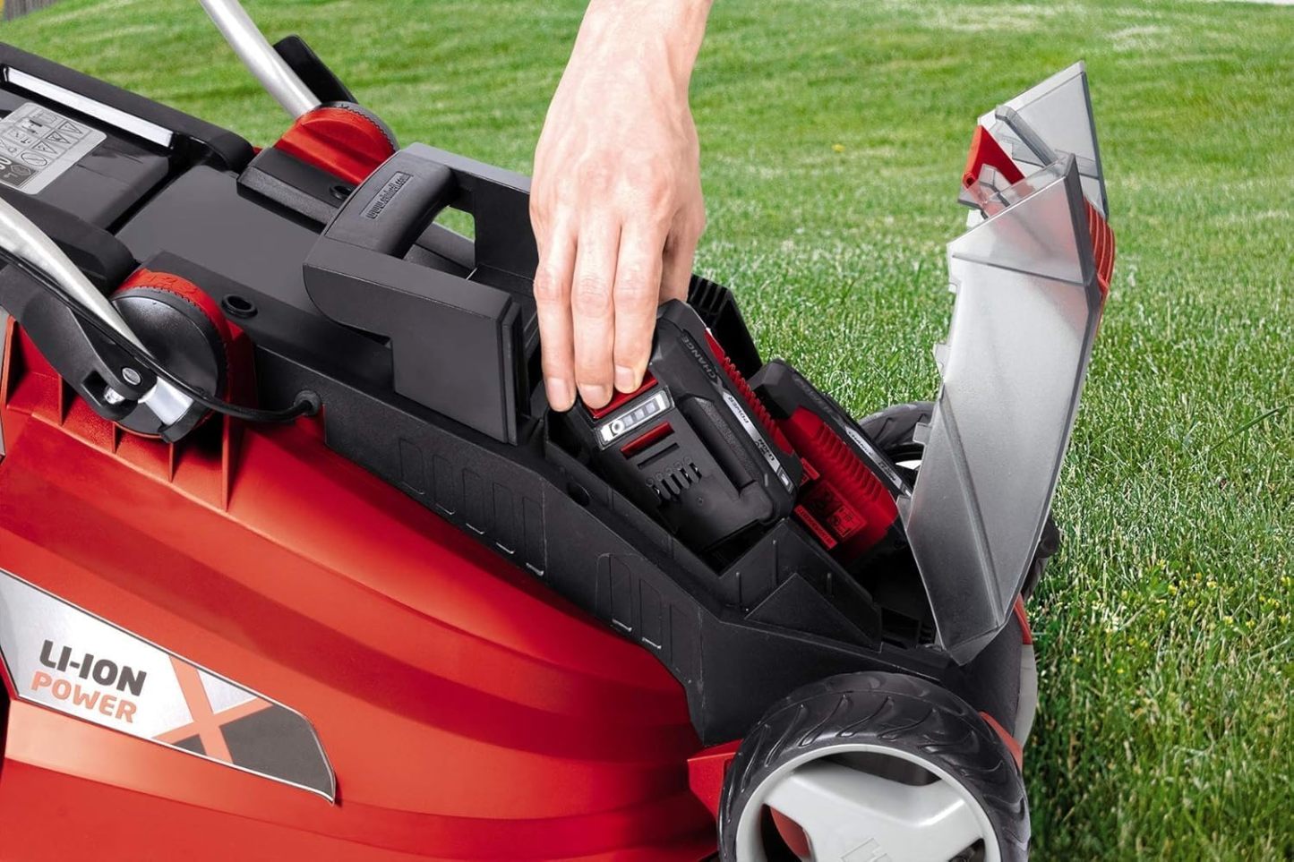 Einhell Akku-Rasenmher GE-CM 36 Li Kit Power X-Change (36 V, 36 cm Schnittbreite, bis 350 m, Brushless, 40L Fangkorb, 25-75 mm Schnitthhe, inkl. 2x 3,0 Ah-Akku und 2x Ladegert)