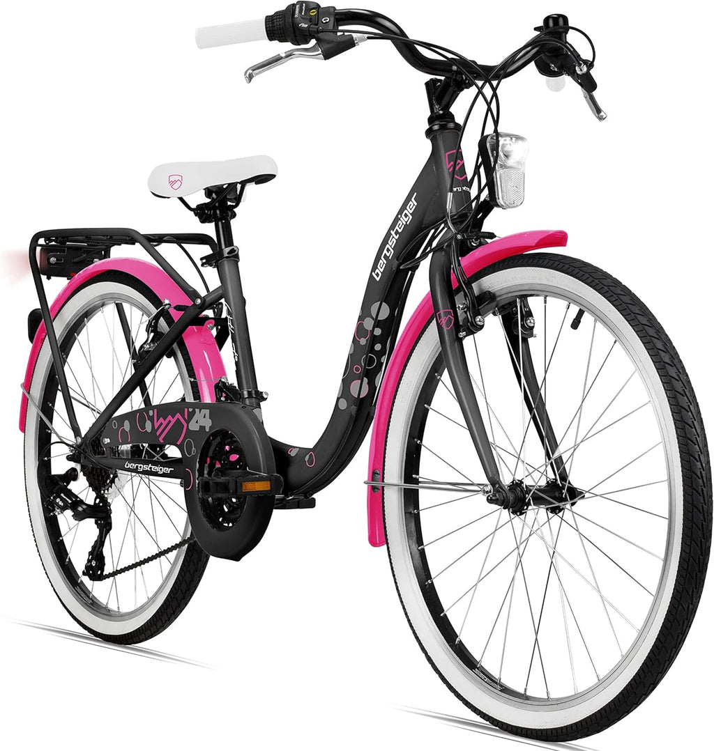 Bergsteiger Atlantis 20, 24 Zoll Kinderfahrrad, geeignet für 6,7, 8, 9, 10, 11 Jahre, StVZO, Shimano Schaltung, Mädchen-Fahrrad mit Dynamo-Licht