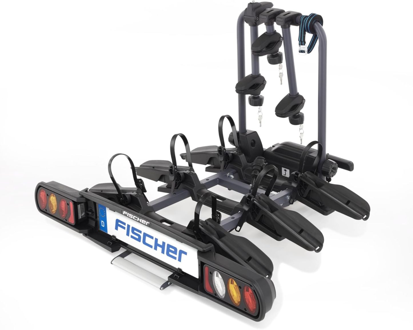 Fischer Kupplungs-Fahrradträger ProlineEvo 2, für 2 Fahrräder bis 60kg Nutzlast, E-Bike geeignet, vormontiert, abschließbar, faltbar