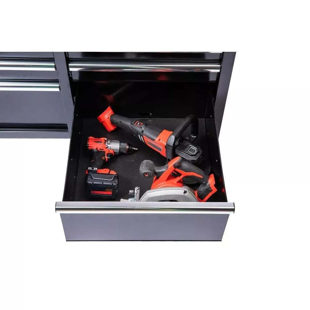 46 Zoll B x 24 Zoll T, tiefer Werkzeugkasten mit 9 Schubladen, glänzend schwarz, mobile Werkbank