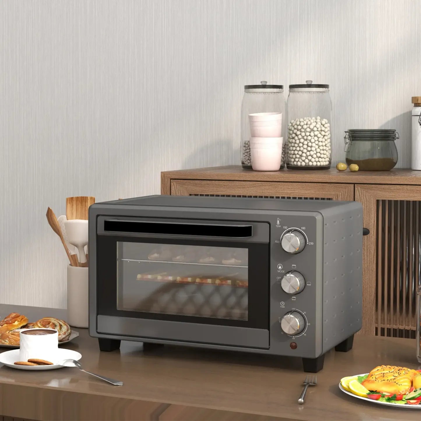 HOMCOM Minibackofen vielseitig kochen präzise Temperaturregelung Edelstahl