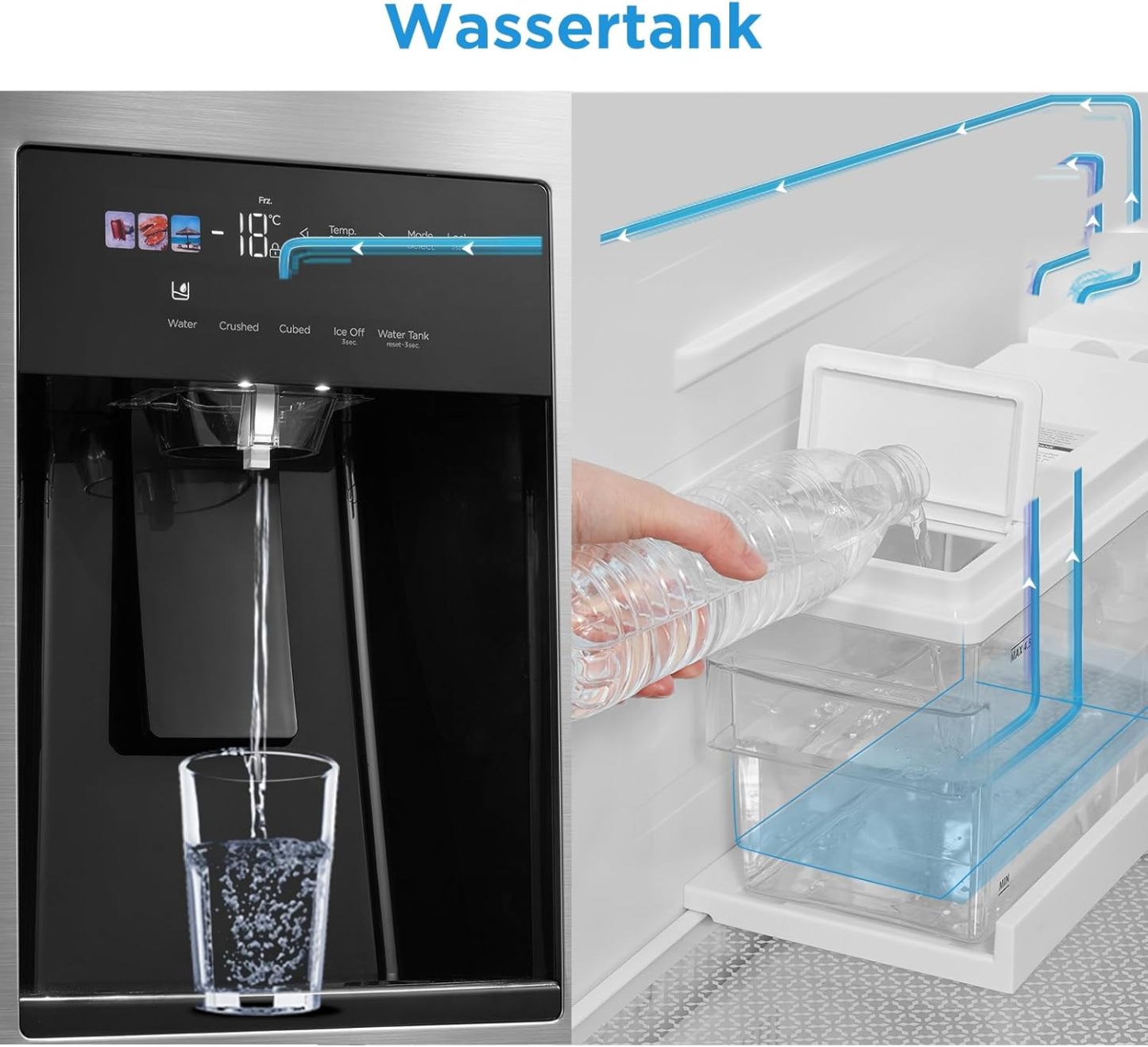 Midea KS-DDX 6.32 WT Side-by-Side Kühl-/Gefrierkombination/ 178,8 cm Hhe/ 254 kWh/Jahr/No Frost/Dual Inverter Compressor/mit 3in1 Wasser-/Eisspender und Wassertank, Dark Inox