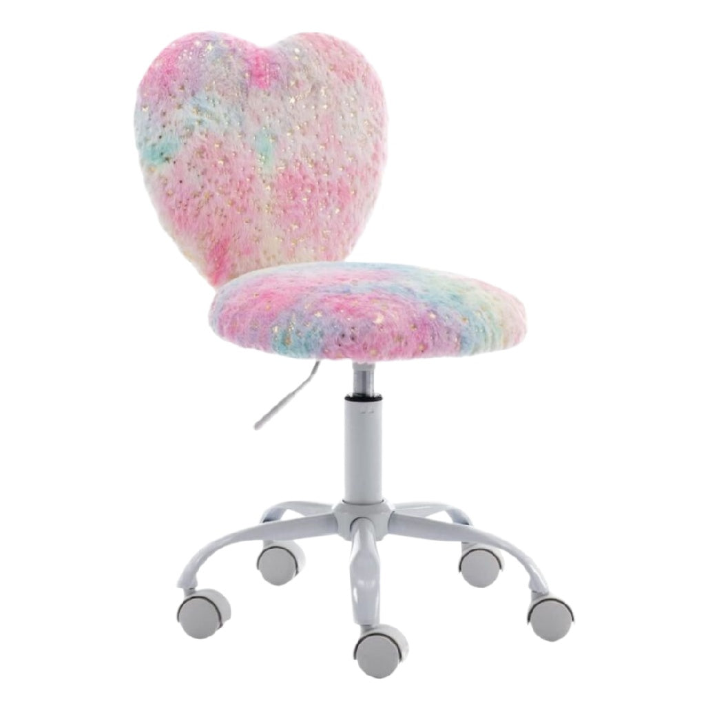 Chaise de bureau en forme de cœur, rembourrage multicolore et à roulettes