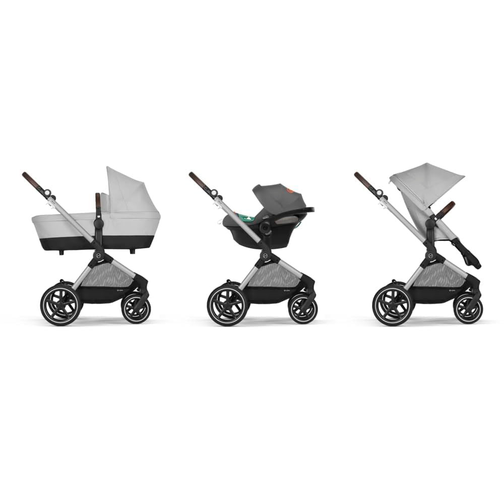 CYBEX Gold Kinderwagen EOS Lux 2-in-1 mit Babyschale Aton B2 i-Size und Babyschalen-Adapter, Reisesystem, Ab Geburt bis 22 kg (ca. 4 Jahre), Moon Black (Schwarz)