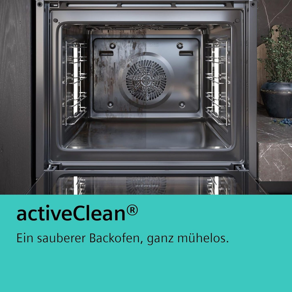 Siemens HB572ABS3, iQ300, Einbau-Backofen 60 x 60 cm, Air Fry, activeClean Pyrolyse Selbstreinung, LED-Touchbedienung, 3D Heißluft, Schnellaufheizung, cookControl10 Automatikprogramme, Edelstahl