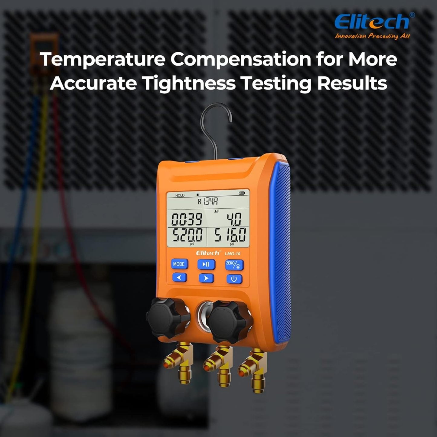 Elitech Kältetechnik die Monteurhilfe Manifold Gauge Set, Hochpräzises Vakuum Drucktemperatur Lecktester Tester Digitales Messgerät für Kühlschränke LMG-10