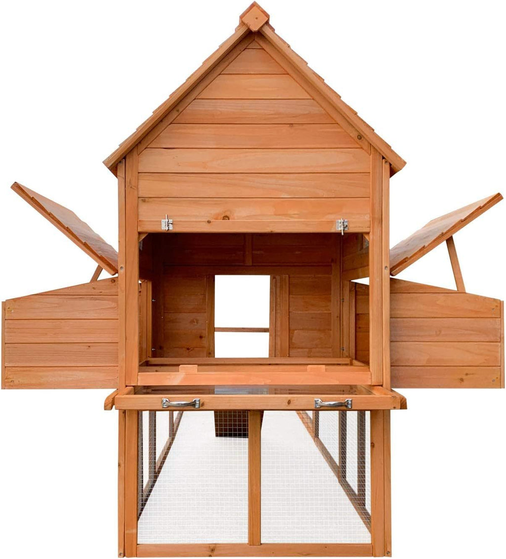 Wiltec Hühnerstall 3100 x 1500 x 1500 mm braun mit Freilauf und Nistkästen aus Holz, Hühnerhaus mit Unterschlupf, Gitter und Kotwanne verzinkt