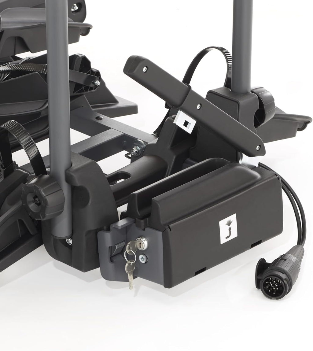 Fischer Kupplungs-Fahrradträger ProlineEvo 2, für 2 Fahrräder bis 60kg Nutzlast, E-Bike geeignet, vormontiert, abschließbar, faltbar