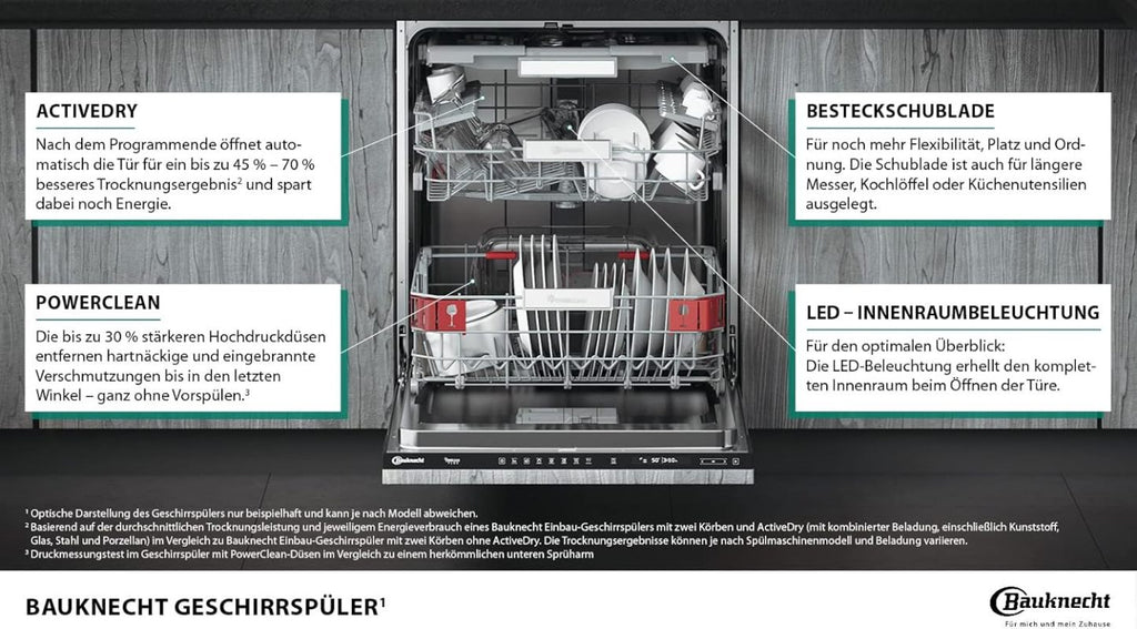Bauknecht BUO 3O41 PLT X Unterbau-Geschirrspüler 60 cm /14 Maßgedecke /10 Standardprogramme und 1 Sensorprogramm/PowerClean/ActiveDry/Besteckschublade/Vollwasserschutz
