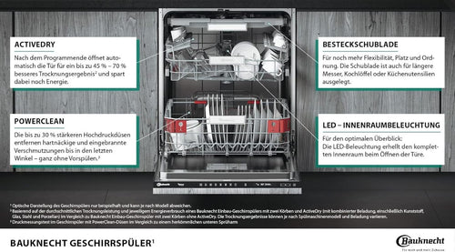 Bauknecht BUO 3O41 PLT X Unterbau-Geschirrspüler 60 cm /14 Maßgedecke /10 Standardprogramme und 1 Sensorprogramm/PowerClean/ActiveDry/Besteckschublade/Vollwasserschutz