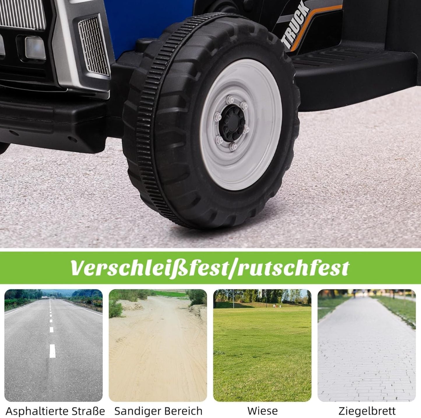 HAUSPROFI 12V 3-Gang Kinder Elektroauto mit Anhänger, Elektro Traktor 2 Fahrmodi, 2,4G-Fernbedienung, Kinder Traktor LED-Licht, Bluetooth, Musik, USB, Elektrischer Traktor für kinder ab 3 Jahren, Grün