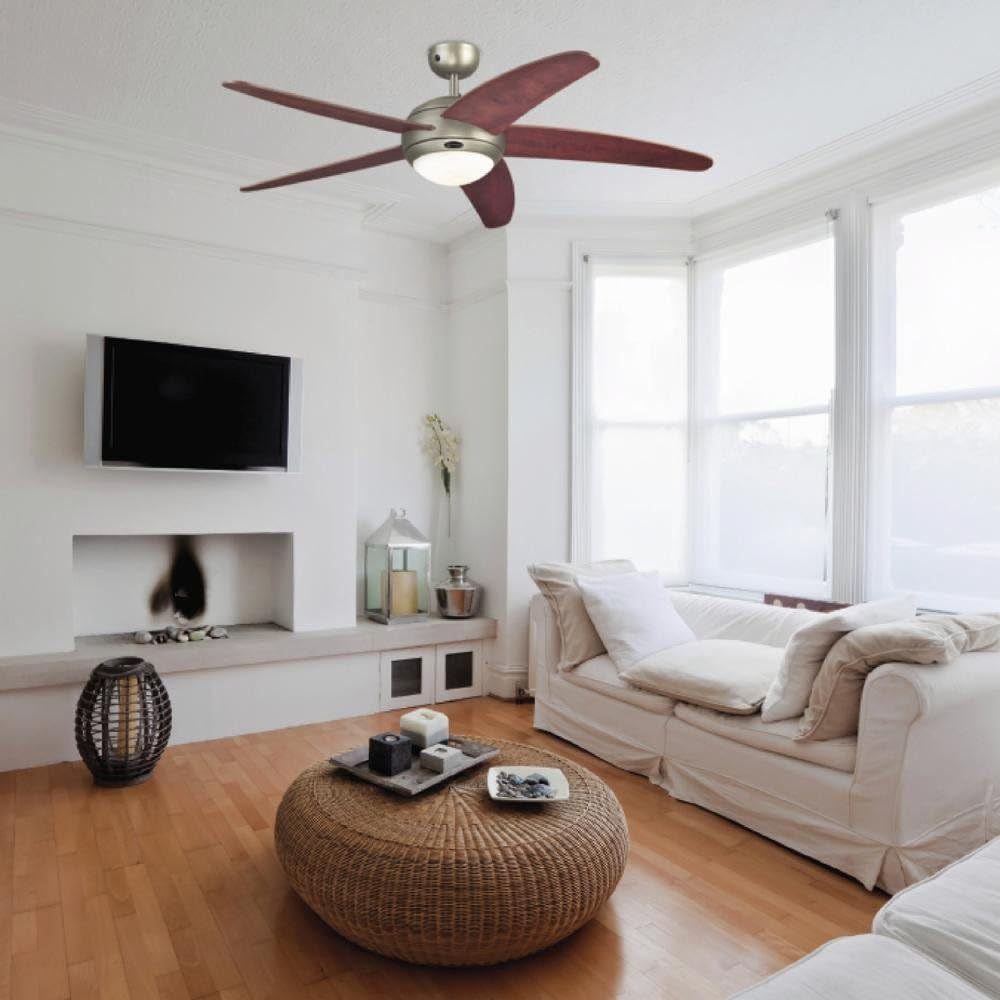 132 cm Deckenventilator Bendan 72220 mit Einzelleuchte und fünf Flügeln, Ausführung in seidenmattem Chrom mit Opalmilchglas