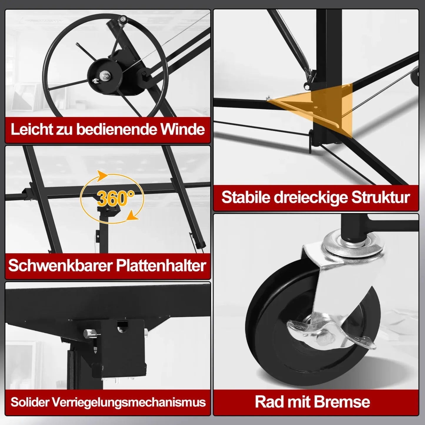 Sonnewelt Plattenheber klappbar 140 cm-350 cm Arbeitshhe Hhenverstellbar 68kg