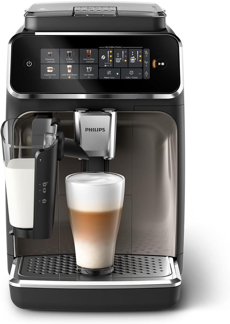 Philips 2300 Serie Vollautomatische Espressomaschine - 4 Getränke, modernes Farb-Touchscreen-Display, LatteGo-Milchsystem, SilentBrew, Keramikmahlwerk, AquaClean-Filter. Weißes Chrom (EP2333/40)