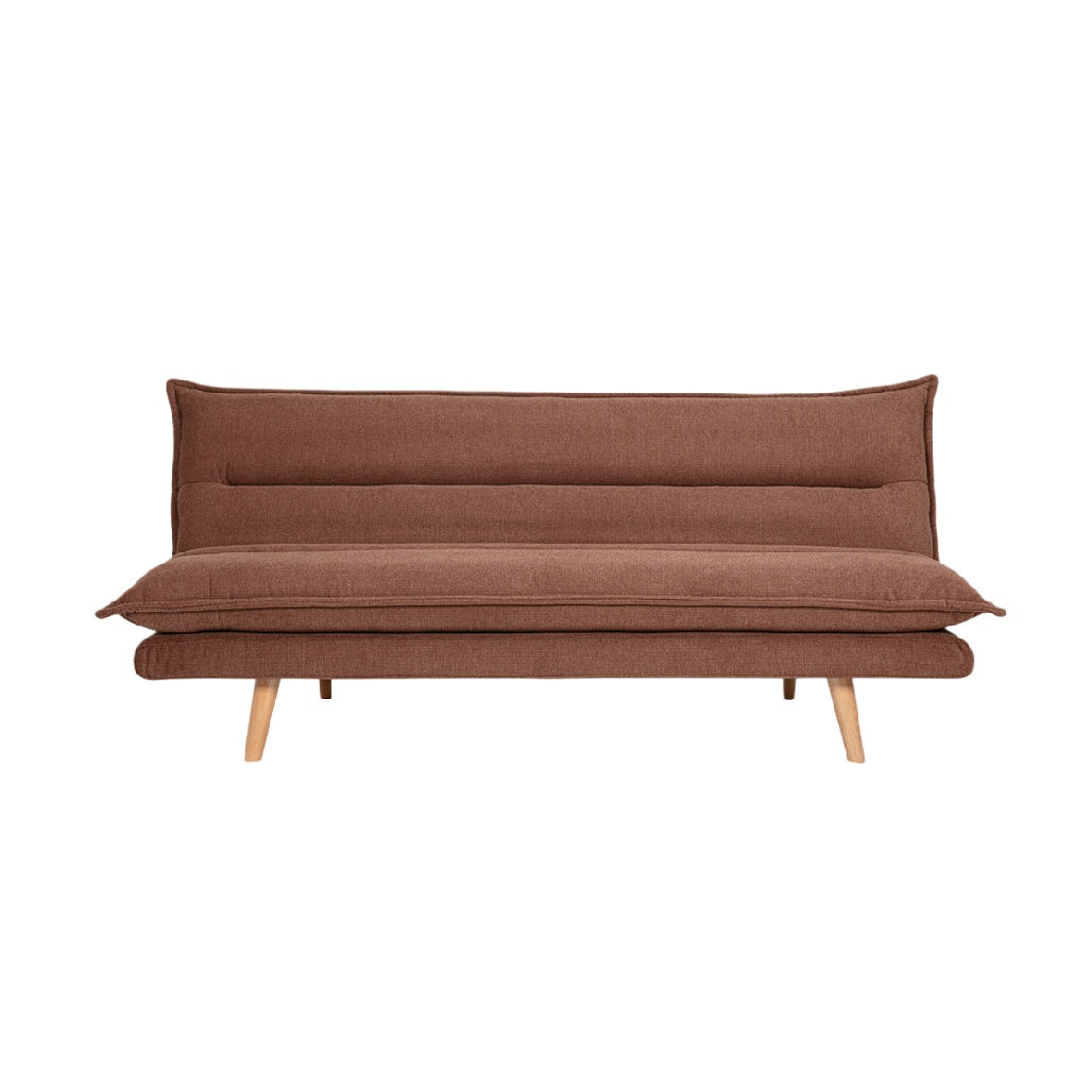 Canapé en tissu brun avec design moderne et pieds en bois