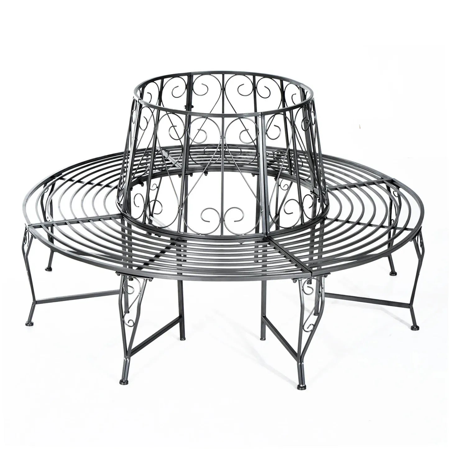 Outsunny Baumbank Rundbank 360° Design große Sitzfläche Metall