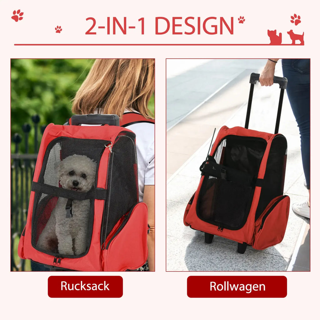 PawHut Hundetrolley Tragetasche 2in1 Rucksack mit Rollen höhenverstellbar