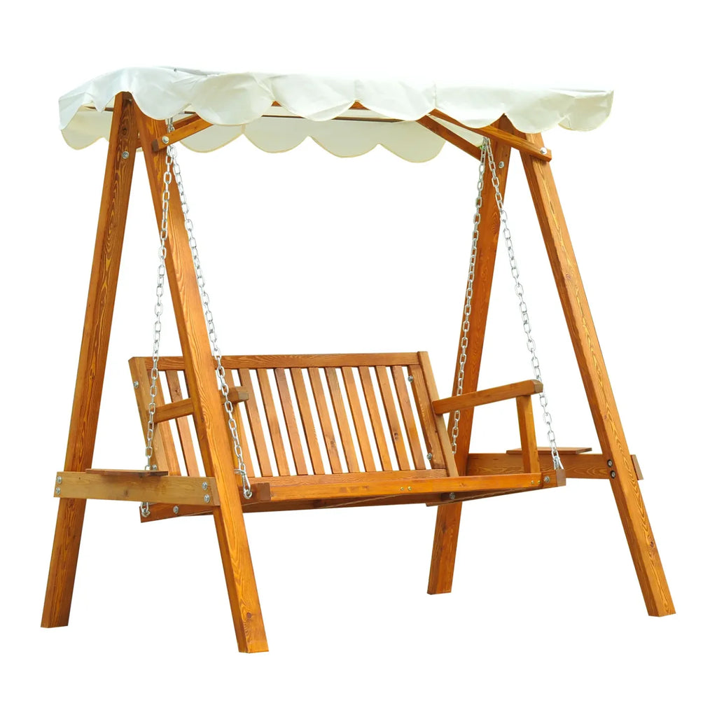 Outsunny Hollywoodschaukel Gartenschaukel 2-Sitzer mit Sonnendach Lärche