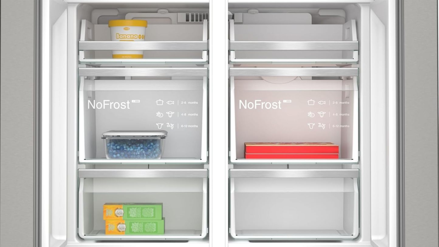 SIEMENS KF96NVPEA iQ300 Multi-Door-Kühlschrank, 183 x 91 cm, 405 L Kühlen & 200 L Gefrieren, hyperFresh längere Frische, noFrost nie wieder abtauen, superCooling schnellere Kühlung
