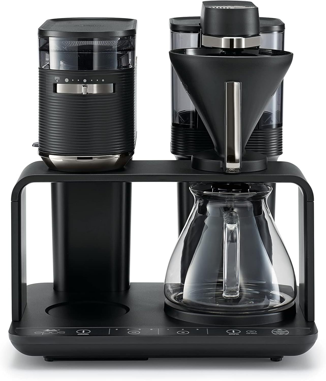 Melitta EPOS Kaffeemaschine mit Mahlwerk, schwarz-silber