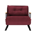Fauteuil moderne en velours bordeaux avec accoudoirs en bois