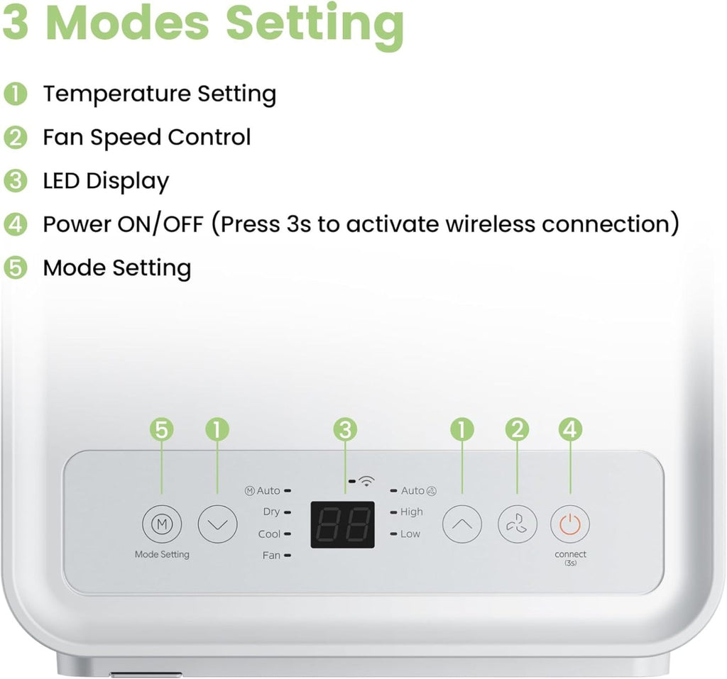Comfee Mobiles Klimagert Easy Cool 2.0, 7000 BTU 2,0kW, Kühlen&Ventilieren&Entfeuchten, Raumgre bis 68m(25㎡), APP-Steuerung/Alexa/Google Home/IFTTT, Mobile Klimaanlage mit Abluftschlauch