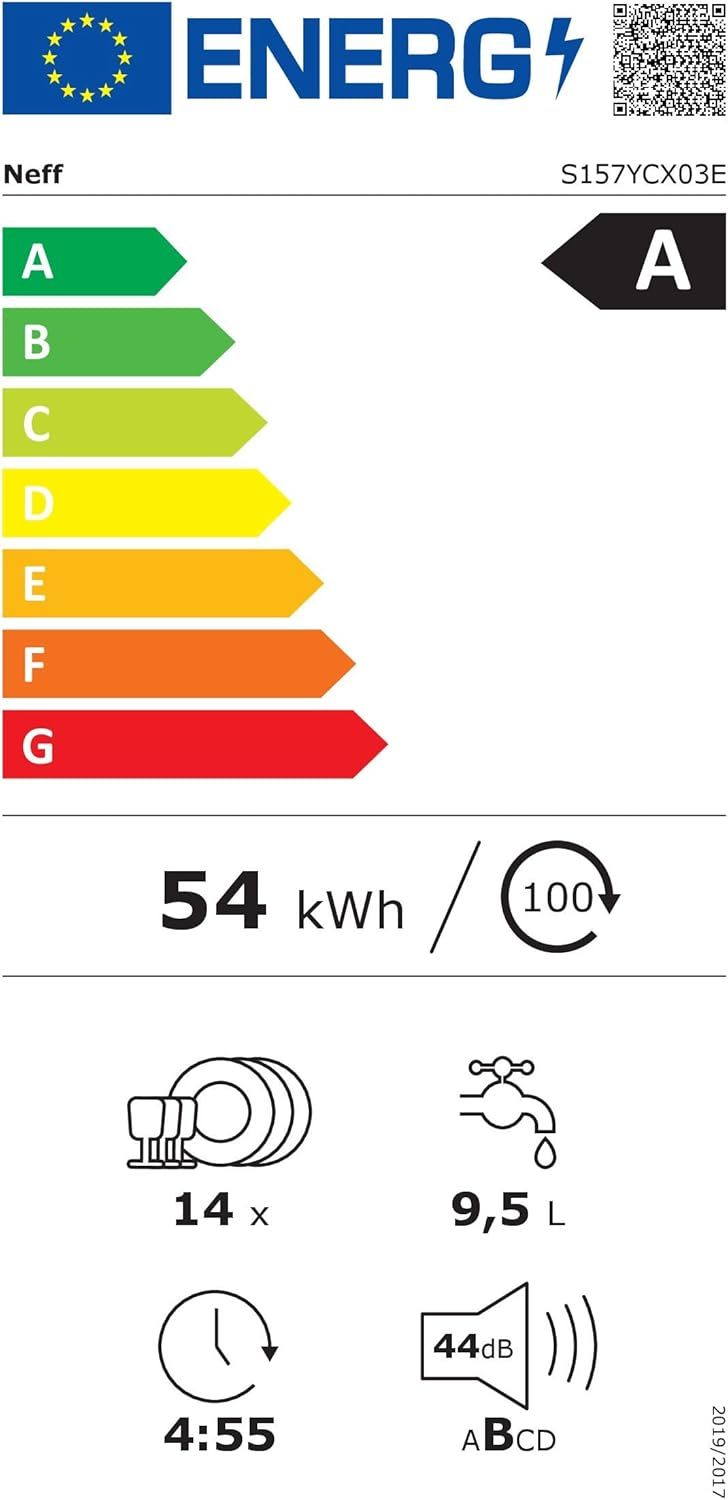NEFF S157YCX03E, N 70, Smarter Geschirrspüler Vollintegriert, 60 cm, Besteckschublade, Made in Germany, Zeolith-Trocknung, besonders leise Spülmaschine, höhenverstellbarer Oberkorb, starker Sprühdruck