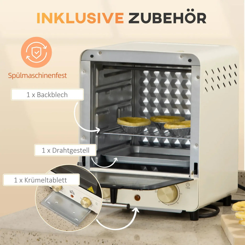 HOMCOM Minibackofen einstellbare Temperatur Timer Sichtfenster Cremeweiß
