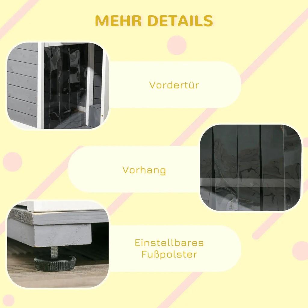 PawHut Hundehütte mit überdachter Veranda und Futternäpfen Outdoor