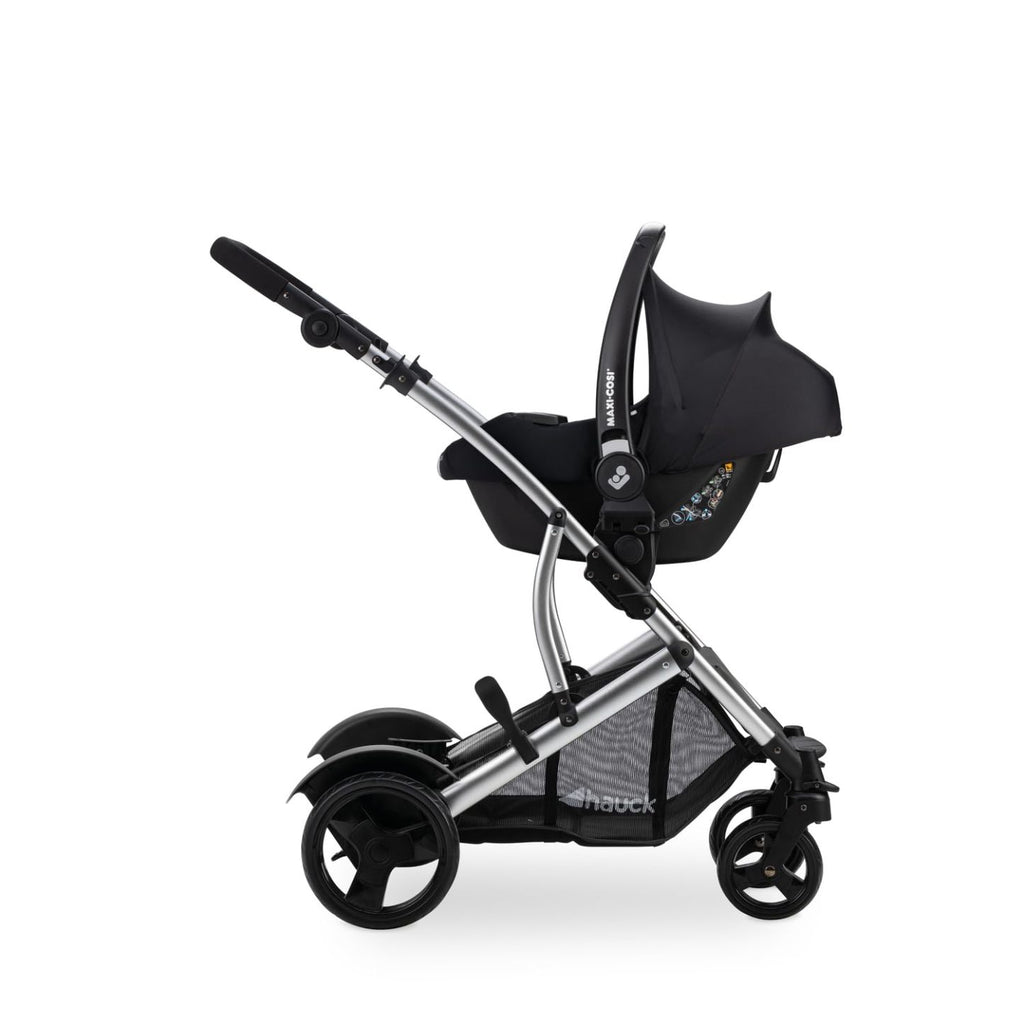 hauck Duett 2 Geschwisterwagen inkl. Regenschutz für Kinder bis je 15 kg, Hauptsitz umbaubar zur Babywanne ab Geburt mit Liegeposition, Zweitsitz Abnehmbar, Höhenverstellbar (Black Forest)