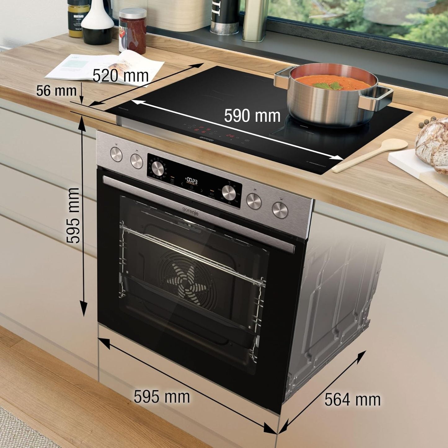 Gorenje Einbauherd-Set Heißluft Inox Set 4 mit Glaskeramik-Kochfeld / 77 Liter / ExtraSteam / GentleClose & Open / EcoClean / AirFry / PizzaMode / PerfectGrill / Teleskopauszüge / Inox-Look