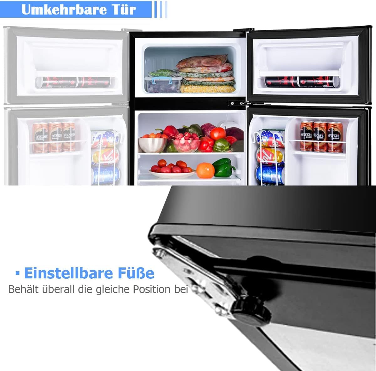 GOPLUS Kühlschrank mit Gefrierfach - Kühl Gefrierkombination / 90L Gesamtnutzinhalt, 27L Gefrierteil/Thermostat einstellbar/LED Innenbeleuchtung/Türanschlag wechselbar (Weiß)