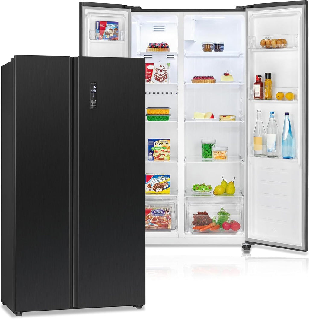 Bomann® Side by Side Kühl Gefrierkombination | No Frost | 442L Inhalt | Kühlschrank mit Gefrierfach | Kühlschrank mit MultiAirflow-Technologie | Verbrauch 287 kWh/Jahr | SBS 7344 black-inox