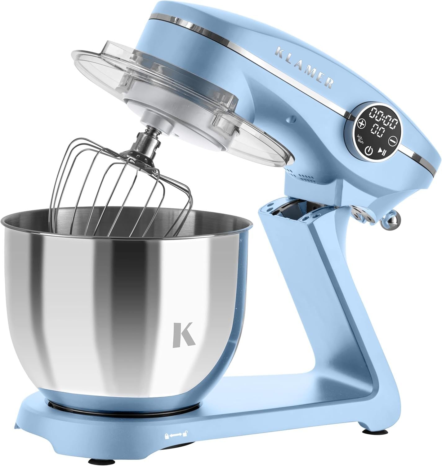 KLAMER Küchenmaschine 1800W, Knetmaschine Brotteig mit Edelstahl-Rührschüssel 6 L, 10 Stufen mit Timer, Planetenrührwerk, Rührbesen, Knethaken, Schneebesen & Sichtdeckel (schwarz)