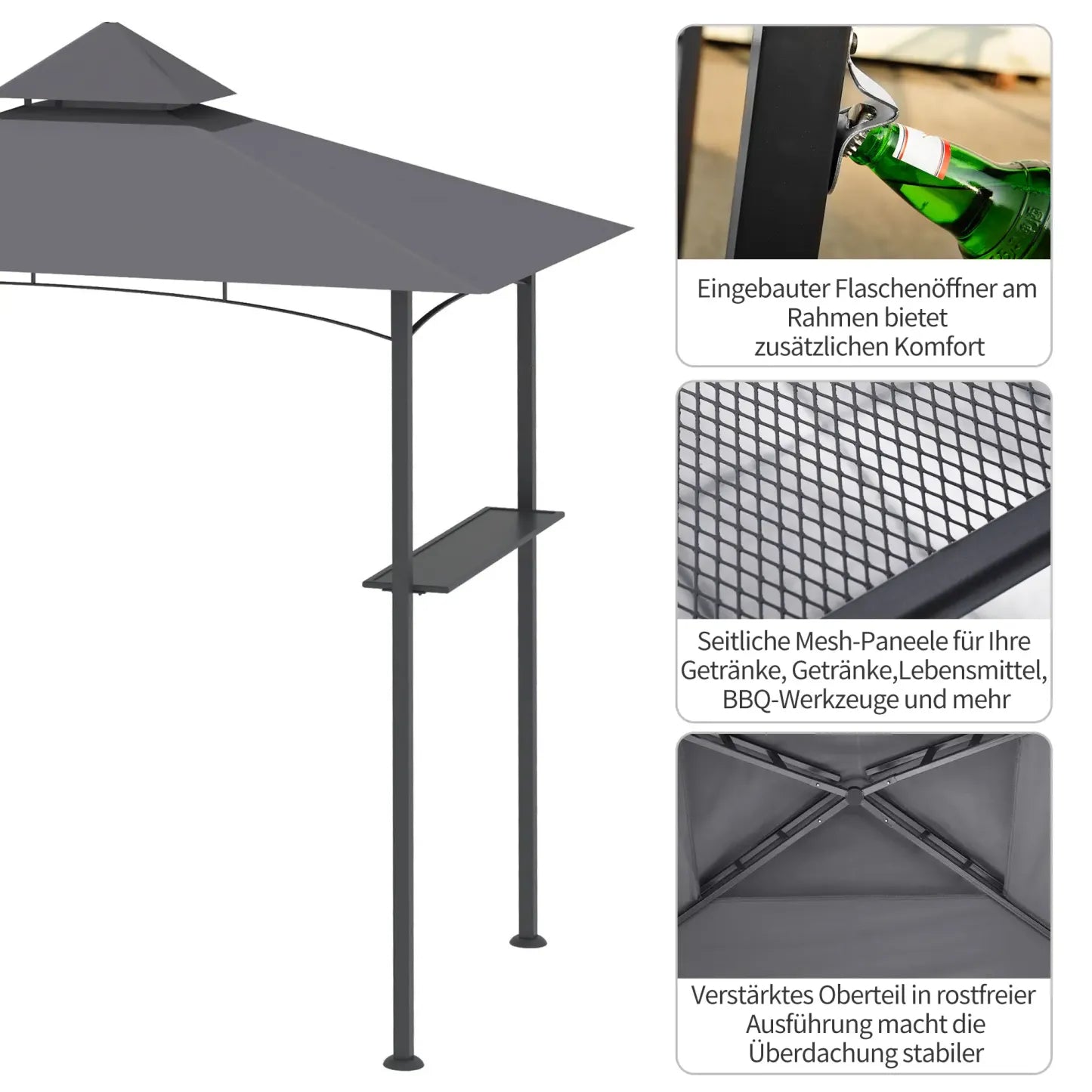 Outsunny Grillpavillon 245x148 cm mit Doppeldach Grau