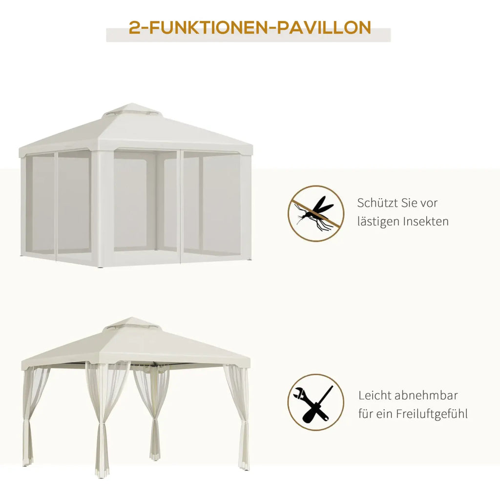Outsunny Gartenpavillon Doppeldach Insektenschutz cremeweiß