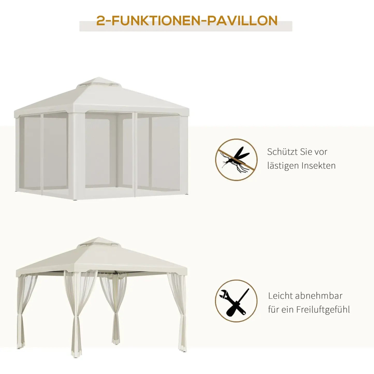 Outsunny Gartenpavillon Doppeldach Insektenschutz cremeweiß