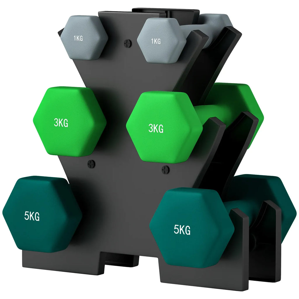 SPORTNOW Hantelset 6-teilig mit Hantelständer – 1 kg bis 5 kg