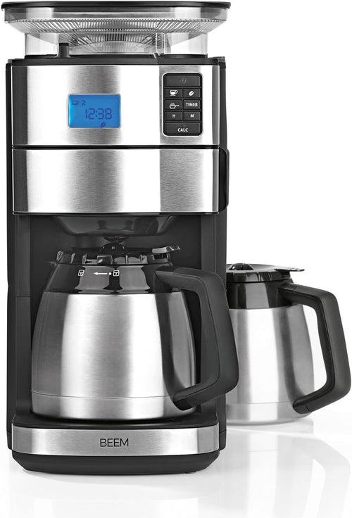 BEEM FRESH-AROMA-PERFECT II Filterkaffeemaschine mit Mahlwerk - Thermo | Edelstahl | Thermokanne | 24h-Timer | 1000 W | 180 g Bohnenbehälter