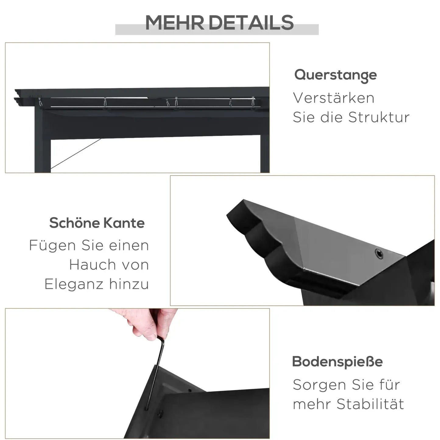 Outsunny Pergola 2,95x2,95 m mit Schiebedach Grau