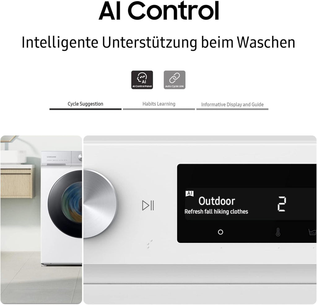 Samsung Waschmaschine, 8 kg, 1400 U/min, Ecobubble, Automatische Waschmittel- und Weichspülerdosierung, Inox/Schwarz, WW80T534AAXAS2