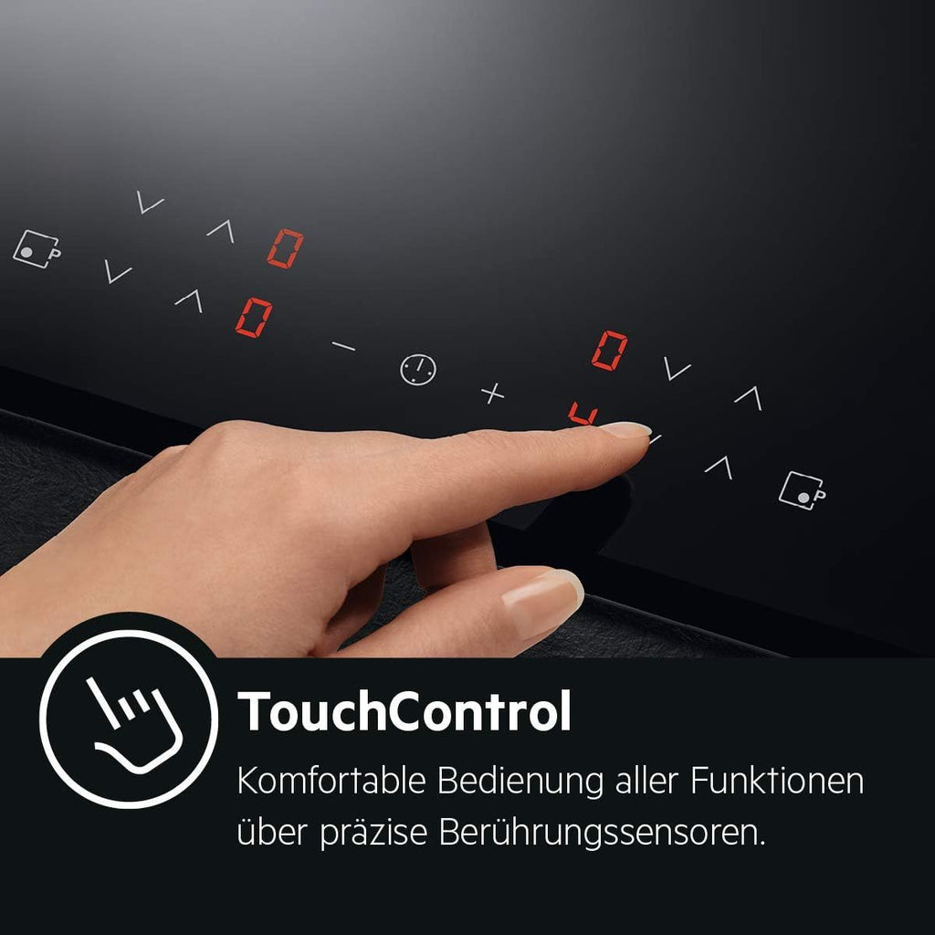AEG Induktionskochfeld autark 60cm / 4 Zonen mit 2x Power-Funktion für schnelles Kochen / 9 Stufen / Edelstahlrahmen / Timer / Touch-Bedienung / Kindersicherung / Restwärmeanzeige / IKB6430AMB