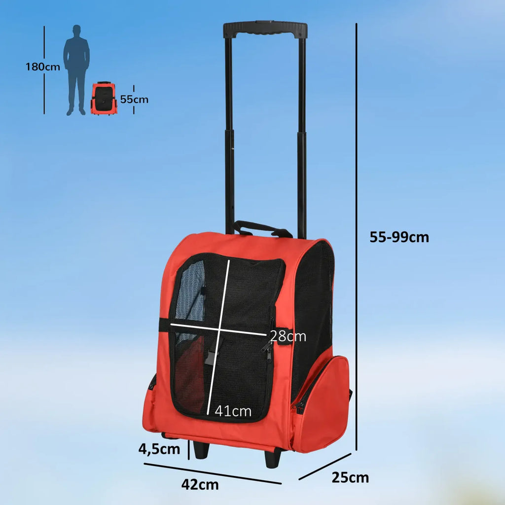 PawHut Hundetrolley Tragetasche 2in1 Rucksack mit Rollen höhenverstellbar